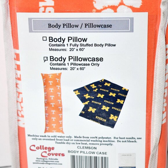 College Covers Clemson Tigers Body Pillowcase – 20" x 60" – Machine Washable – N - Picture 2 of 3
